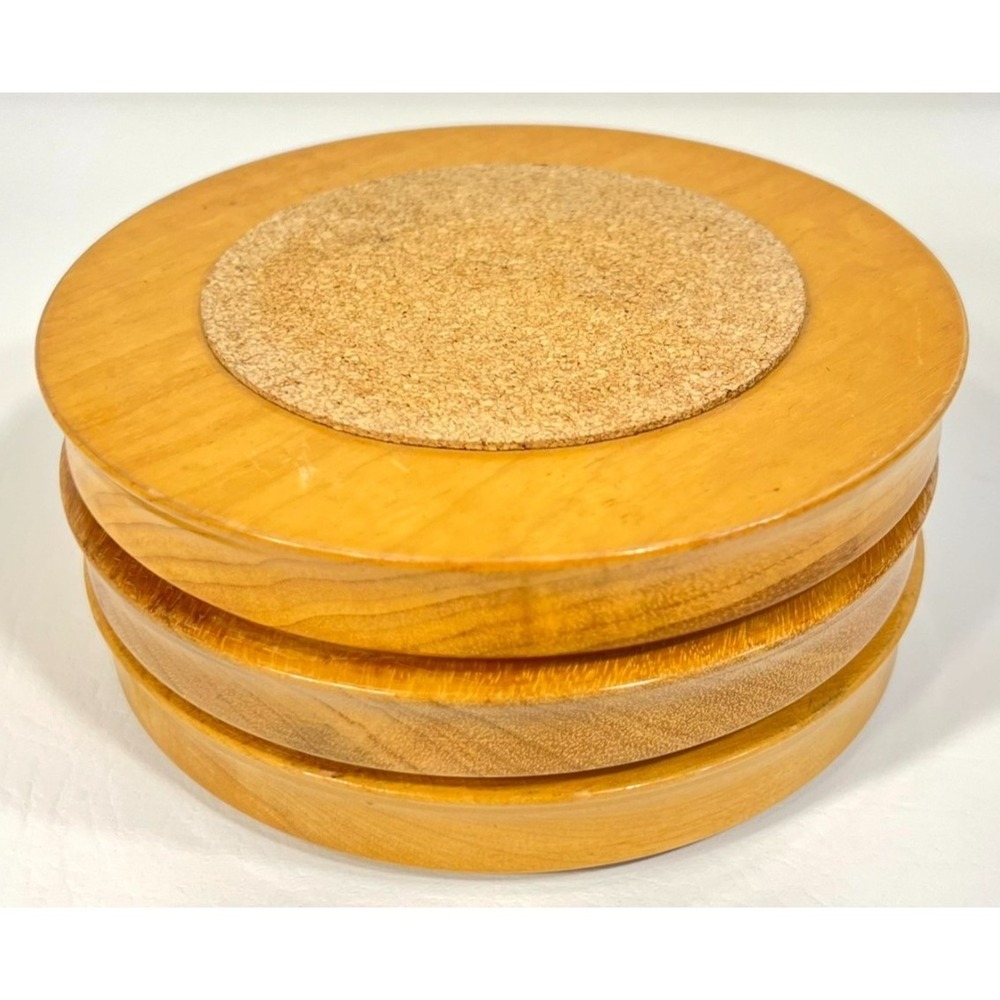 Wood Cork Coasters‎ Set Round Wooden Beverage Coaster Retro Drink Coasters